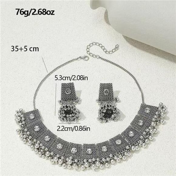 Boho Antique Silver Jewelry Set  Cubic Zirconia Crystal Elegant Embellishment - Picture 5 of 7